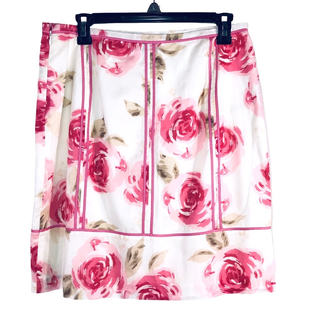LOFT Pink Roses Cotton Skirt, Size 8